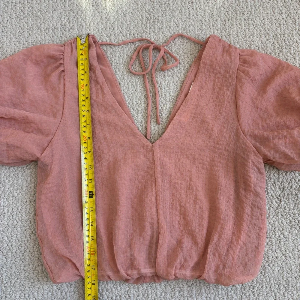 ASTR the Label | Dusty Rose V-Neck Puff Sleeve Tie Back Blouse XS, Romantic Airy